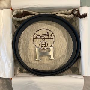 Men’s Hermes Belt - black and navy with silver hardware